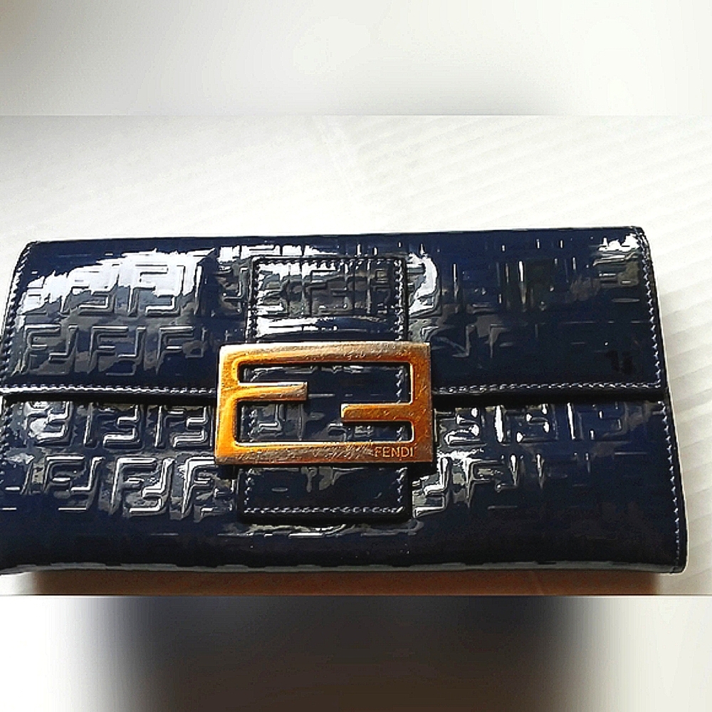 FENDI Embossed Navy Patent/Vernis Wallet